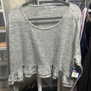 Arizona Jean Co Heather Gray Crop Ruffled Top Womens 3x bnwts